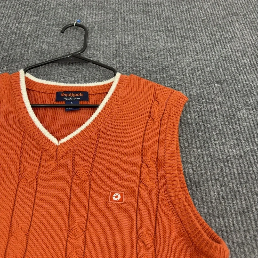 Southpole Sweater Vest Mens L Orange Acrylic Cable Knit V-Neck Preppy Streetwear